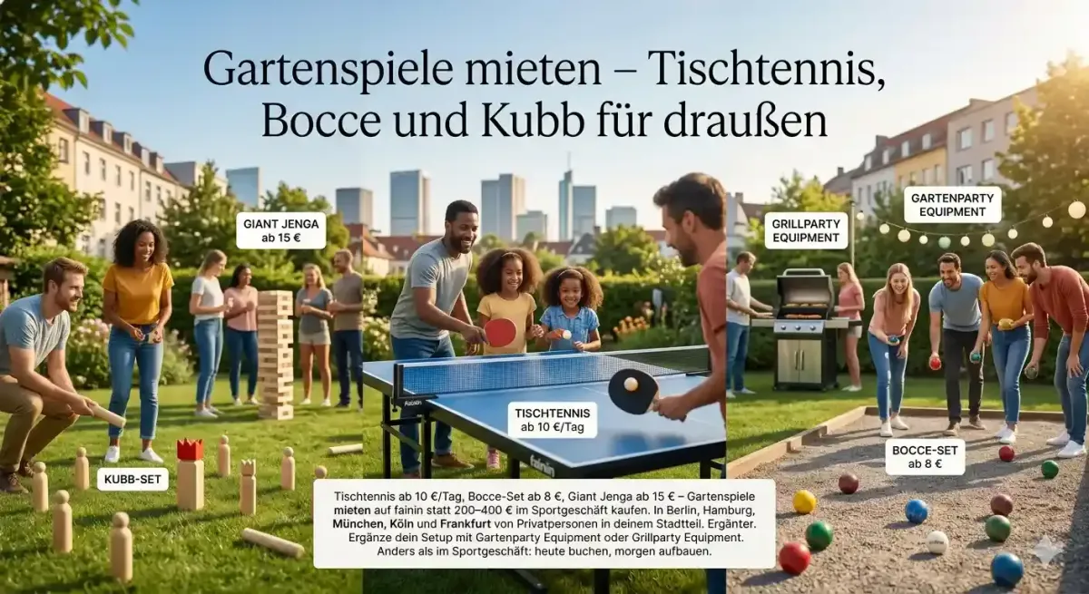 Gartenspiele mieten – Tischtennis, Bocce und Kubb im Garten