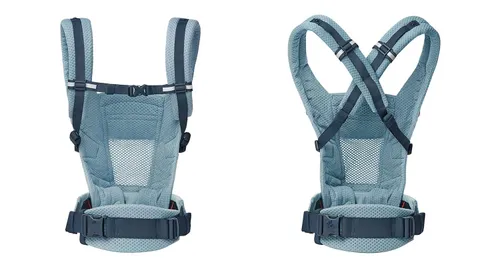 Ergobaby Babytrage für Neugeborene ab Geburt, 3-Positionen SoftFlex Mesh Ergonomische Babybauchtrage Rückentrage Baby-Tragetasche, Slate Blue