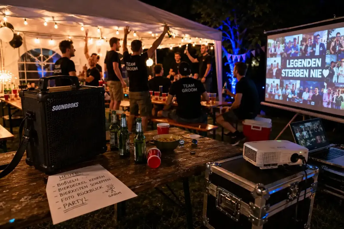 Junggesellenabschied Equipment mieten – Soundanlage, Pavillon, Biertischgarnitur für die legendäre JGA-Nacht