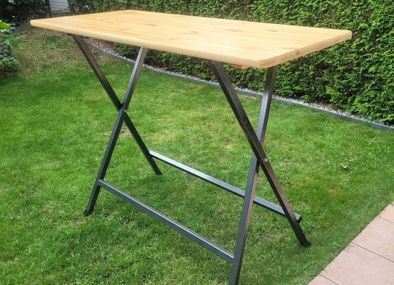 Stehtisch, Holz / Stahl, 140 x 60 x 110 cm, klappbar