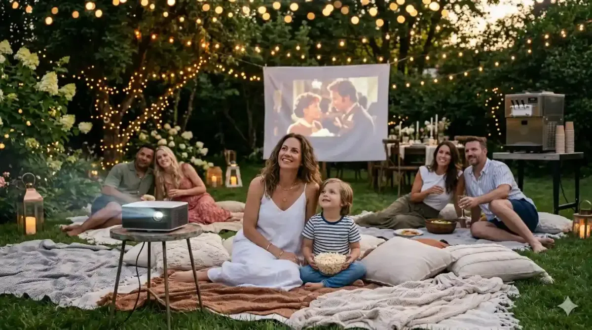 Beamer leihen für Gartenparty – Soundboks und Pavillon mieten