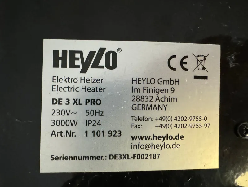 Elektroheizer Heylo DE XL PRO 3000W mit Zählwerk - Heizlüfter