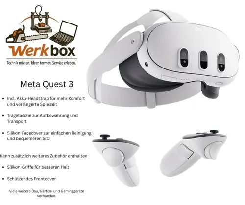 2. Meta Quest 3 VR / MR Brille mit Kiwi Strap und extra Akku und Griffe Oculus