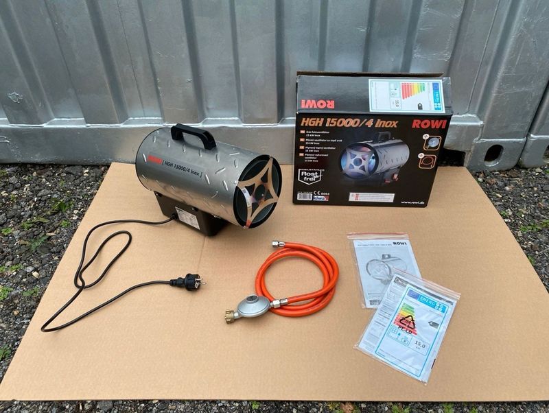 Gas-Heizgebläse 15 kW mieten – Rowi HGH 15000/4 Inox – ideal für Baustelle & Garage
