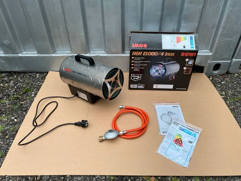 Gas-Heizgebläse 15 kW mieten – Rowi HGH 15000/4 Inox – ideal für Baustelle & Garage