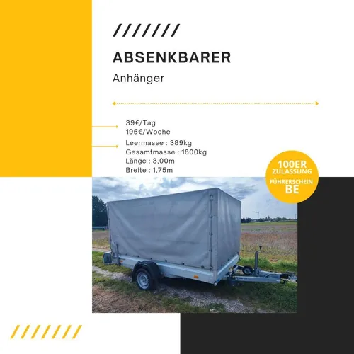 Absenkanhänger Anhänger absenkbar Motorrad Quad geschlossen