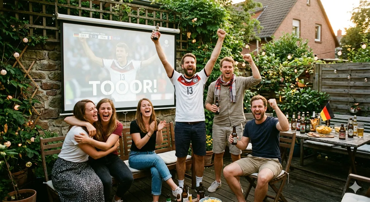 WM 2026 Party Atmosphäre – Freunde feiern gemeinsam Fußball