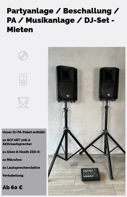 Partyanlage / Beschallung / PA / Musikanlage / DJ-Set - Mieten