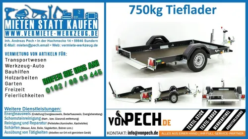 750 kg Tieflader Fahrzeugtransporter Plattform Anhänger