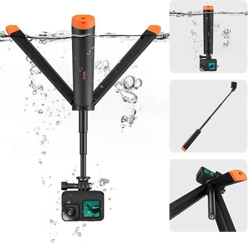 TELESIN 4 in 1 Selfie Stick Schwebender Handgriff -  Stativ / Wasserdicht / Ausziehbares Selfie Einbeinstativ für GoPro Hero 13 12 11 10 9 8 7 6 5 4 3 DJI Action 5...