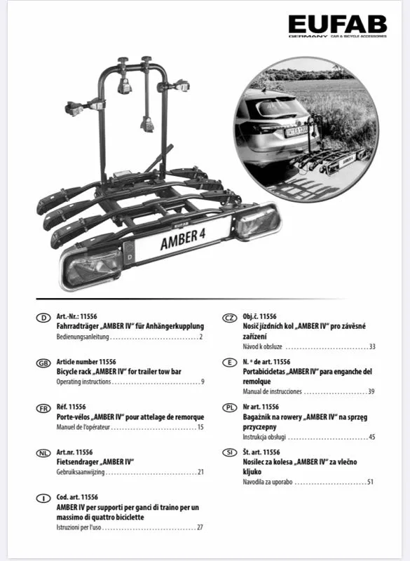 Fahrradträger für AHK - 4 Räder - Eufab Amber IV / Amber 4