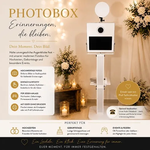 📸 Premium Fotobox für Hochzeit & Events | 200 Bilder Sofortdruck | Aufbau inkl. | Pulheim, Köln & Umgebung | Paket Druck Bronze 200