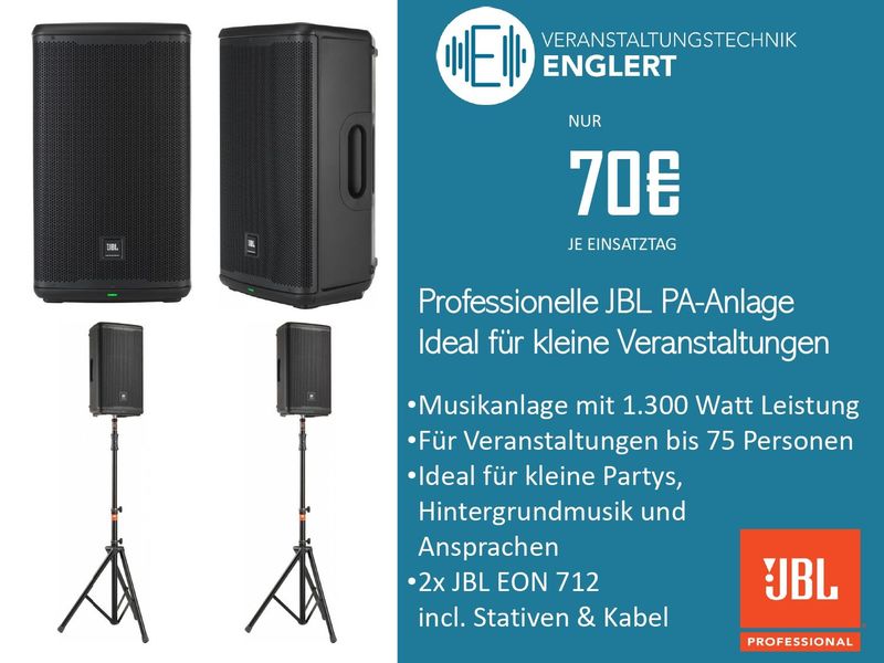 PA-Set 2: Professionelle JBL Musikanlage mit 1.300 Watt