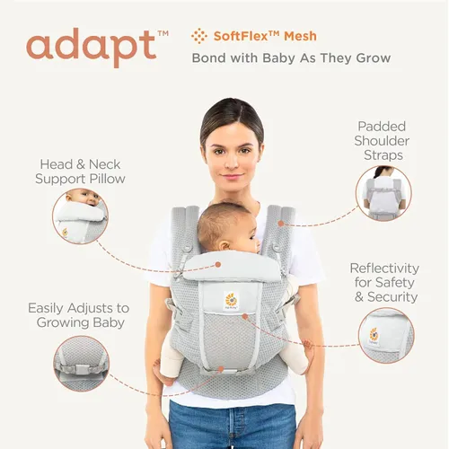 Ergobaby Babytrage für Neugeborene ab Geburt, 3-Positionen SoftFlex Mesh Ergonomische Babybauchtrage Rückentrage Baby-Tragetasche, Slate Blue