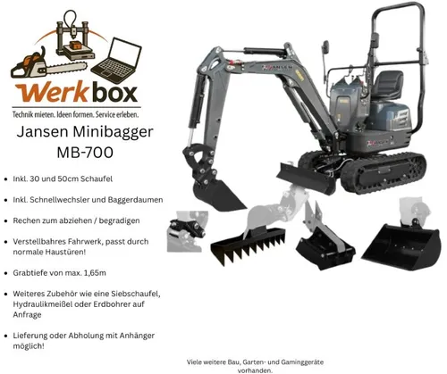 Minibagger 1To Bagger Scheppach mit vielem Zubehör und möglicher Anlieferung