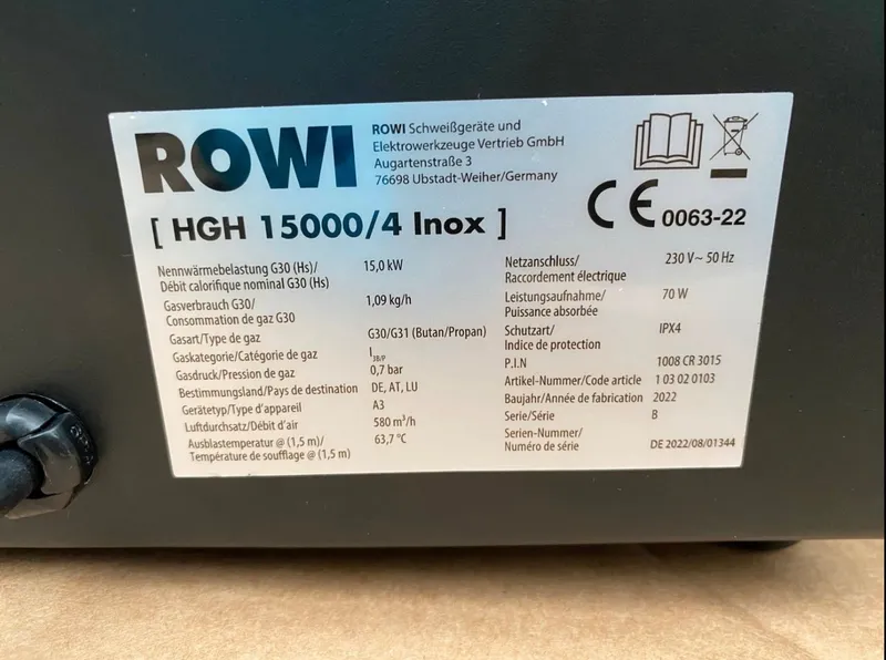 Gas-Heizgebläse 15 kW mieten – Rowi HGH 15000/4 Inox – ideal für Baustelle & Garage