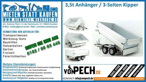 3,5t 3 Seiten Kipper Anhänger elektrisch Muldenkipper